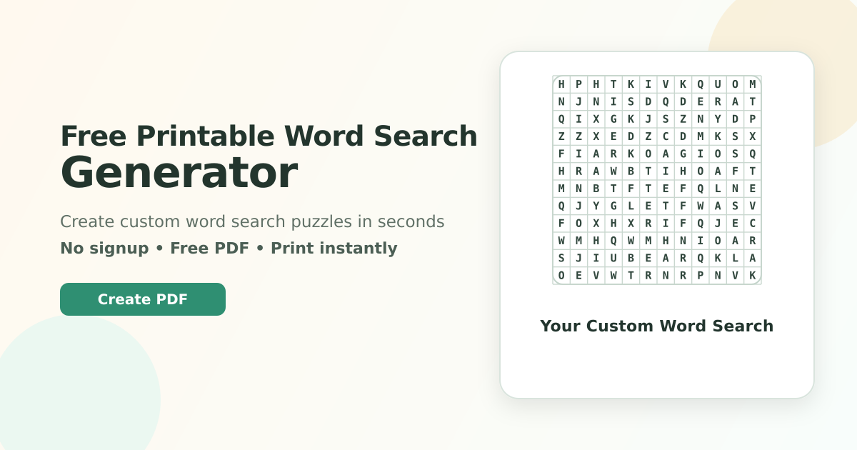 Word Search Generator (Free PDF) - PrintableGen